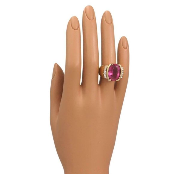 14k Yellow Gold 12.25ct Tourmaline Diamond Ring - Picture 2 of 4